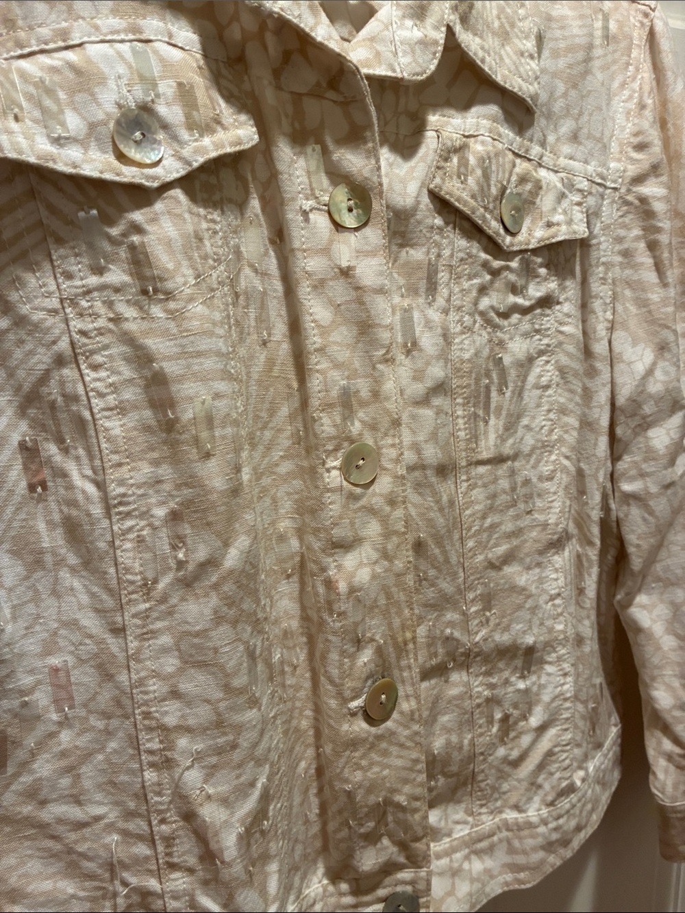 Ruby Rd. Cream Patterned Button-Front Jean Jacket - Picture 3 of 10